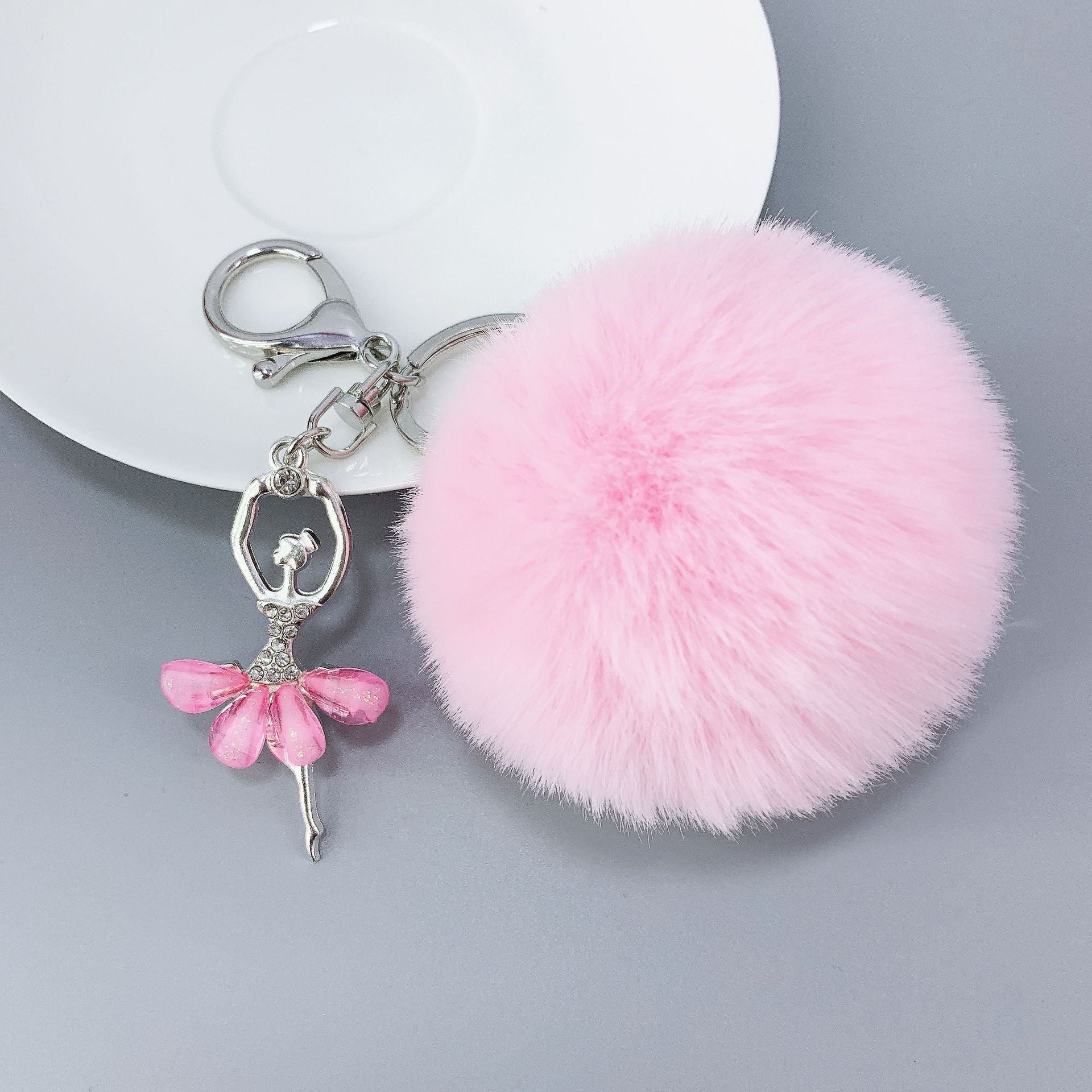 Wholesale Alloy Diamond Ballerina Fur Ball Keychain